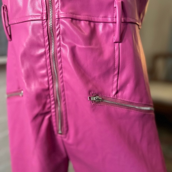 NWT Fashion Nova Pink Pleather Zip Up Romper - Picture 8 of 12